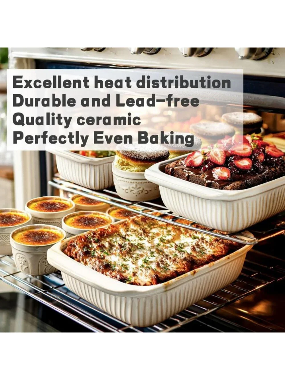 Large 5.1 Quart Casserole Dish with Handles, Deep Lasagna Pan, White Ceramic